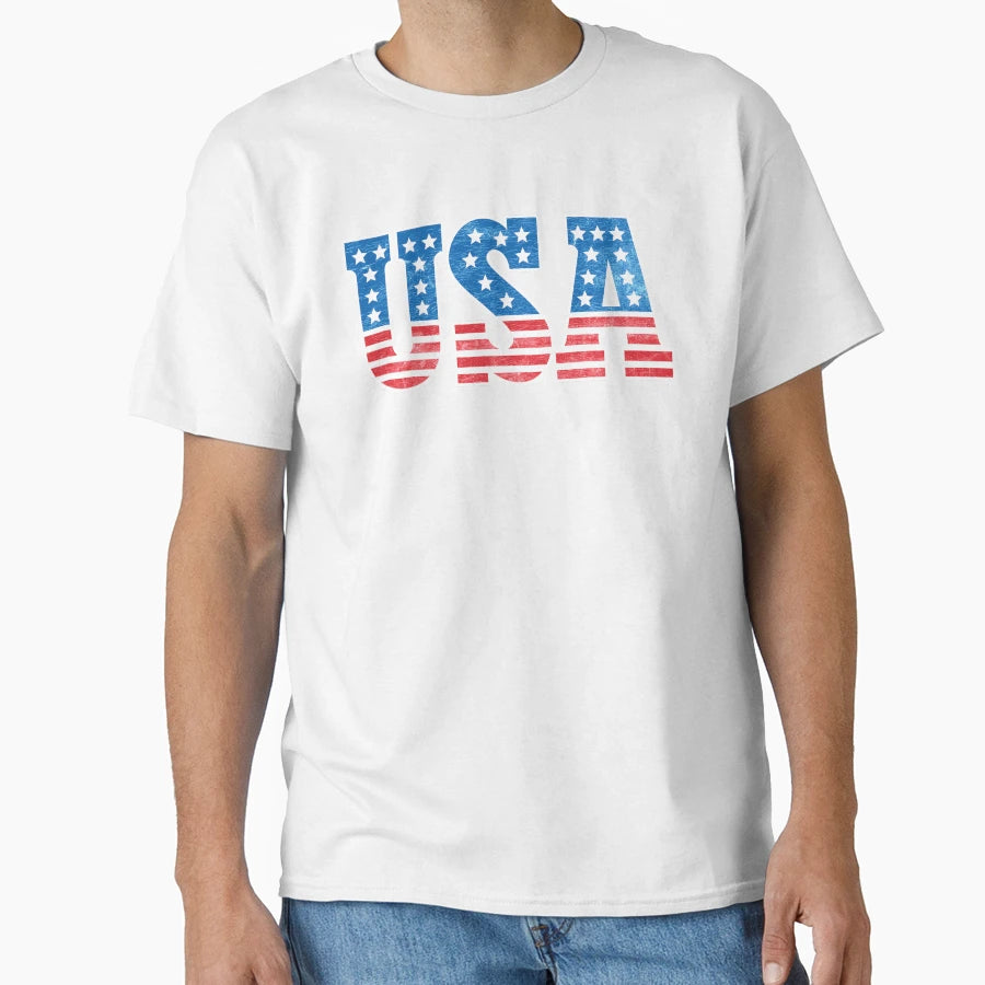 Usa Stars And Stripes Text Letters T-Shirt - Aesthetic Graphic Men Women - T-Shirt, Sweatshirt, Hoodie