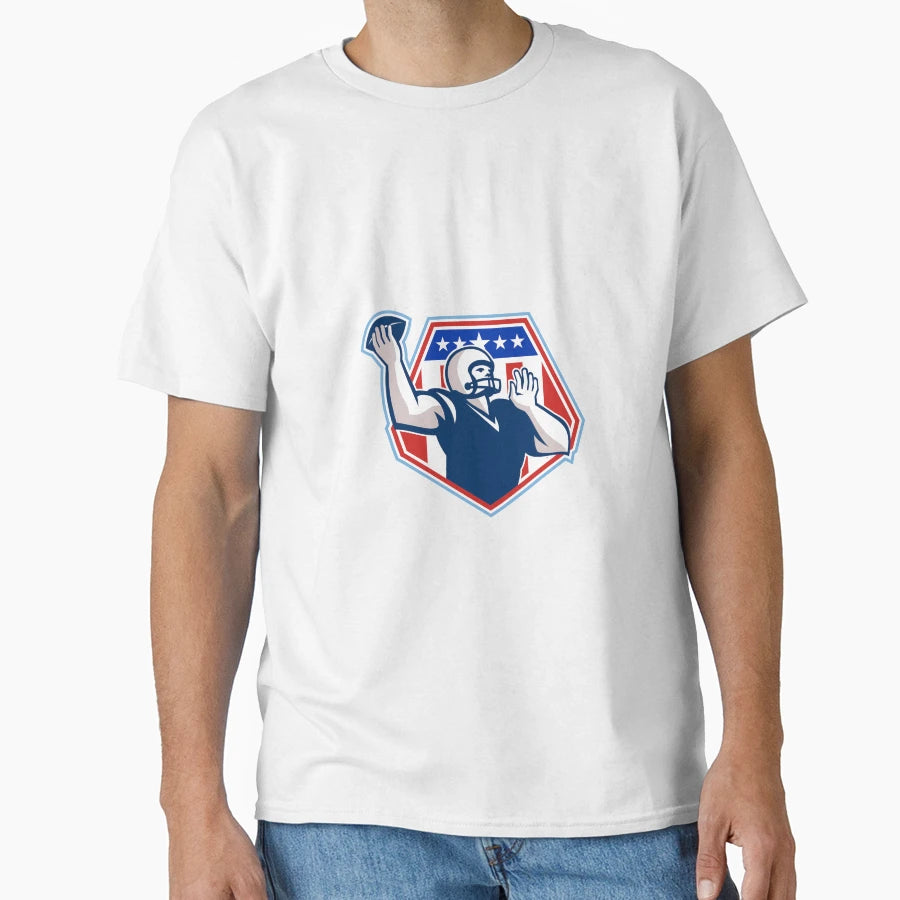 American Football Quarterback Shield T-Shirt - Unique Graphic Men Women - T-Shirt, Sweatshirt, Hoodie