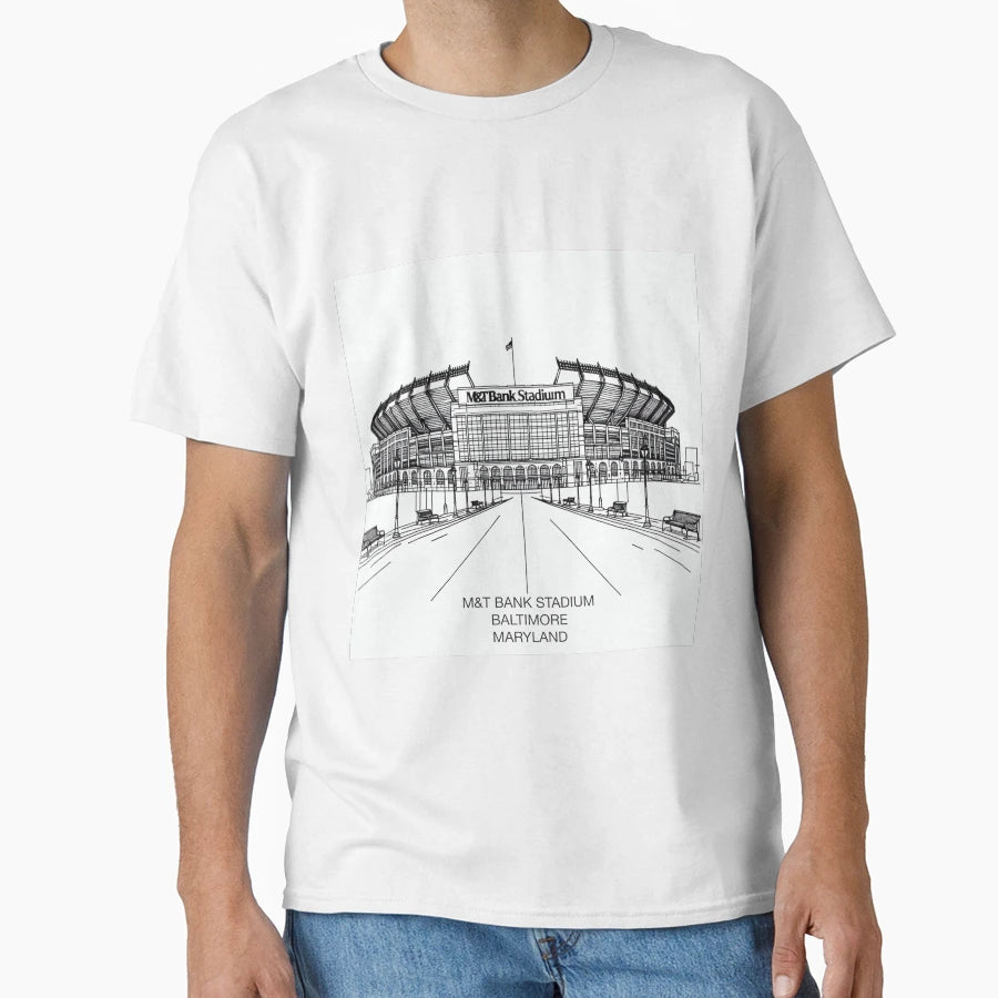 M T Bank Stadium Single Line Drawing T-Shirt - Trendy Graphic Unisex - T-Shirt, Sweatshirt, Hoodie