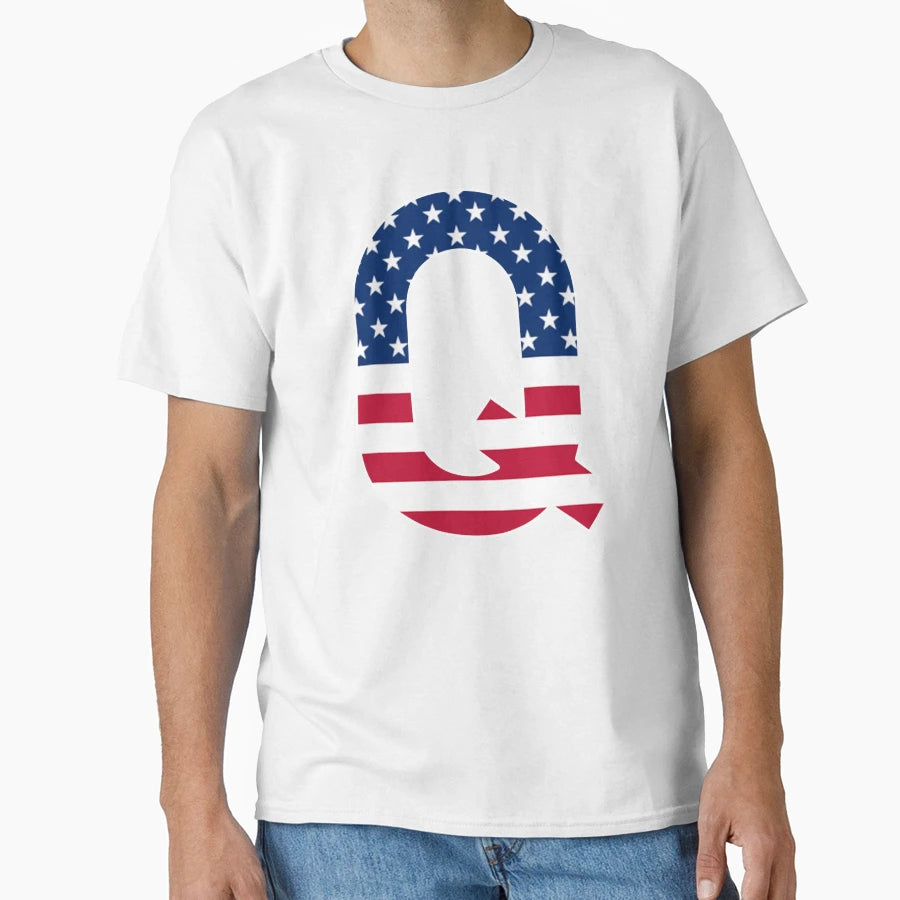 Letter Q Capital Alphabet Q American Flag T-Shirt - Graphic Print Unisex - T-Shirt, Sweatshirt, Hoodie
