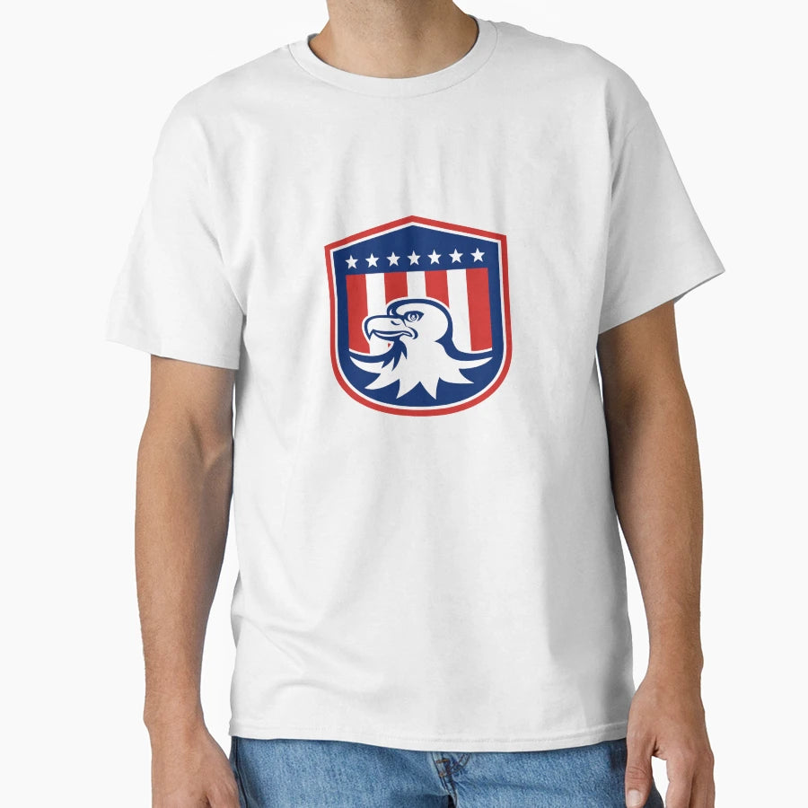 American Bald Eagle Head Flag Shield T-Shirt - Aesthetic Graphic for Adults - T-Shirt, Sweatshirt, Hoodie