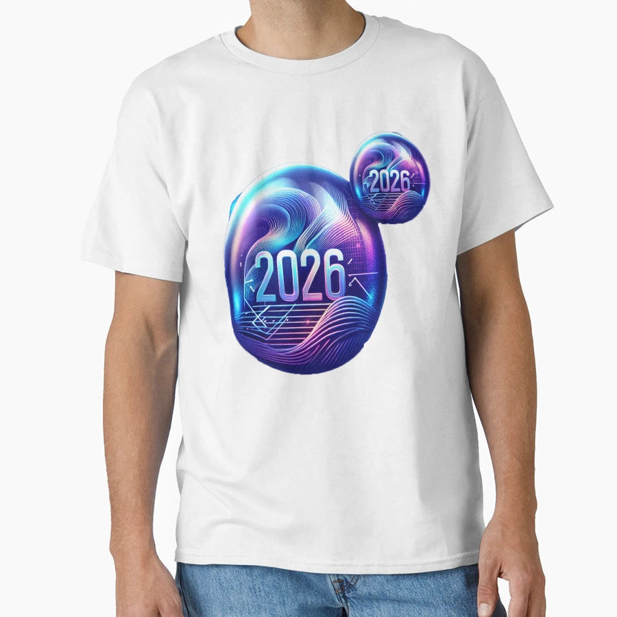 Iridescent 2026 Cosmic Sphere T-Shirt - Aesthetic Graphic Unisex - T-Shirt, Sweatshirt, Hoodie