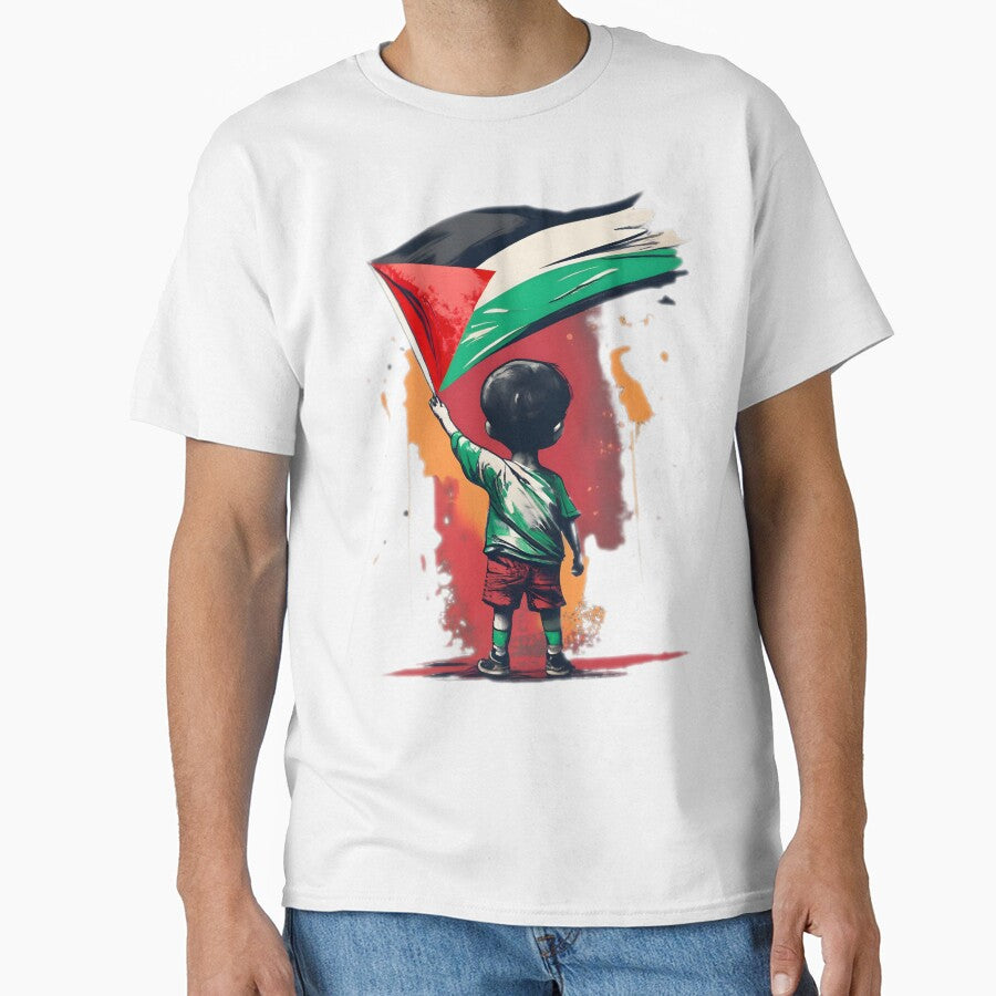 Children Of Gaza With Palestine Flag by JurenArt - Adult & Kids T-Shirts, Sweatshirts & Hoodies apparel design preview 1