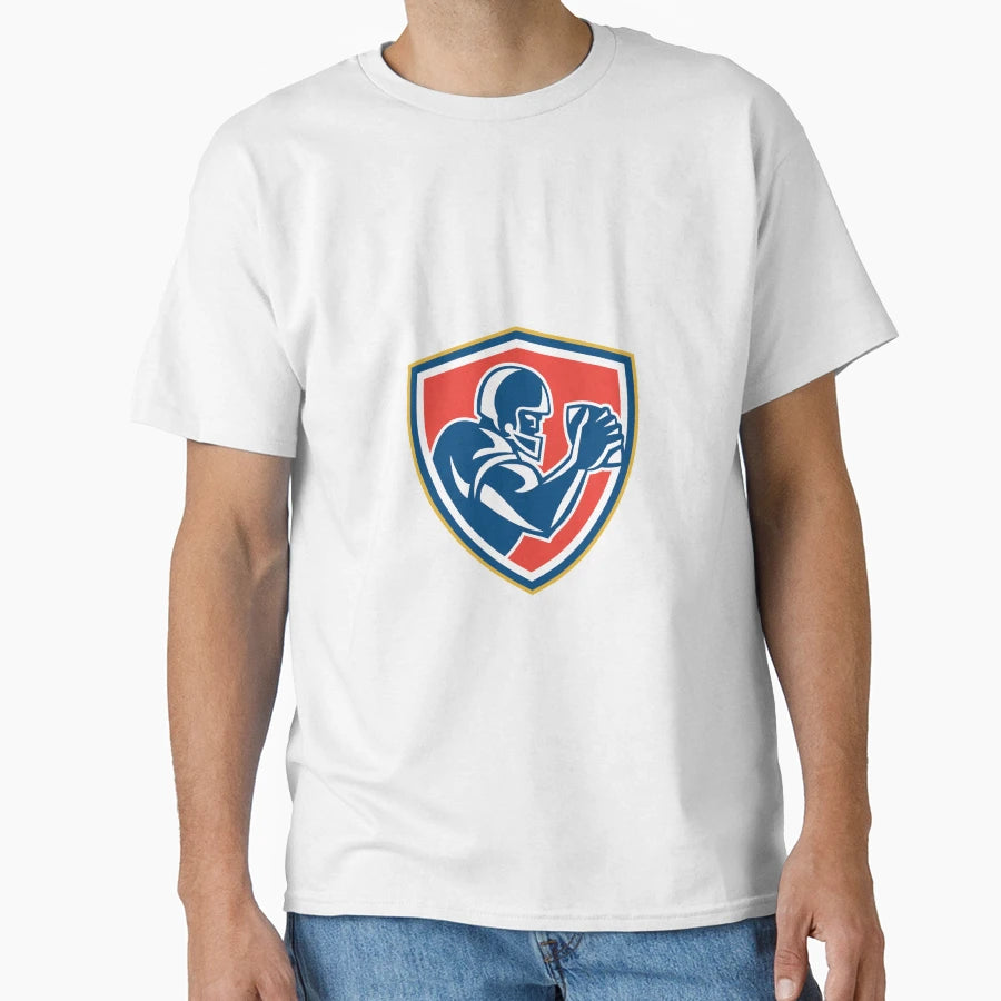 American Football Player Ball Side Shield T-Shirt - Custom Art Print Unisex - T-Shirt, Sweatshirt, Hoodie