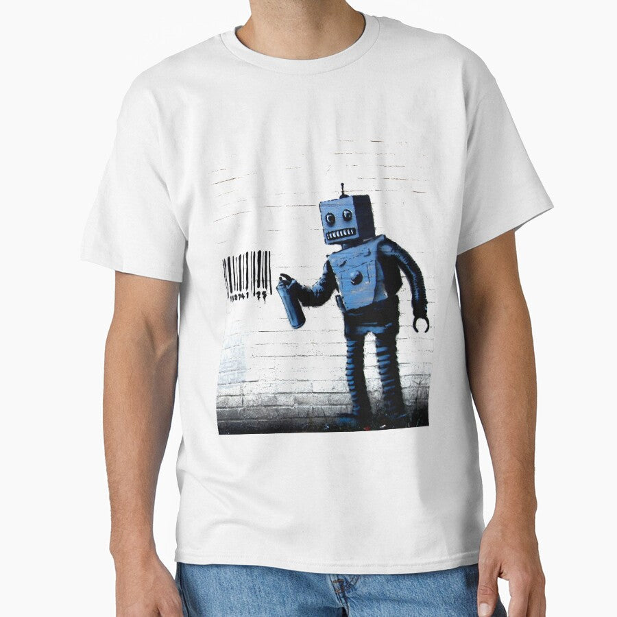 GRAFFITI ROBOT BARCODE BANKSY by T-paw - Adult & Kids T-Shirts, Sweatshirts & Hoodies apparel design preview 1