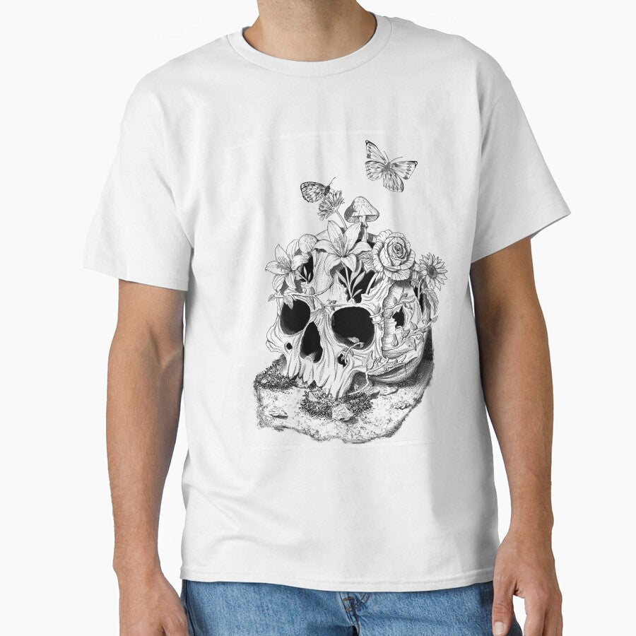 Rot to Bloom Floral Skull with Butterflies by The Bad - Adult & Kids T-Shirts, Sweatshirts & Hoodies apparel design preview 1