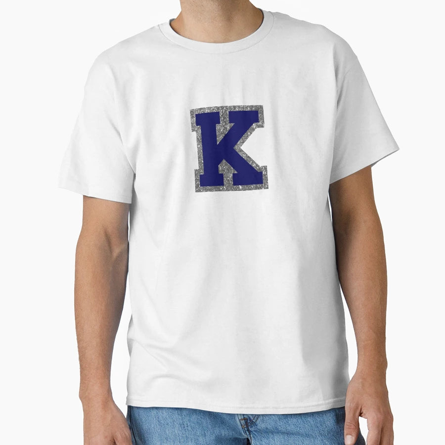 Silver And Navy Varsity Letter K T-Shirt - Casual Everyday Wear Men Women - T-Shirt, Sweatshirt, Hoodie