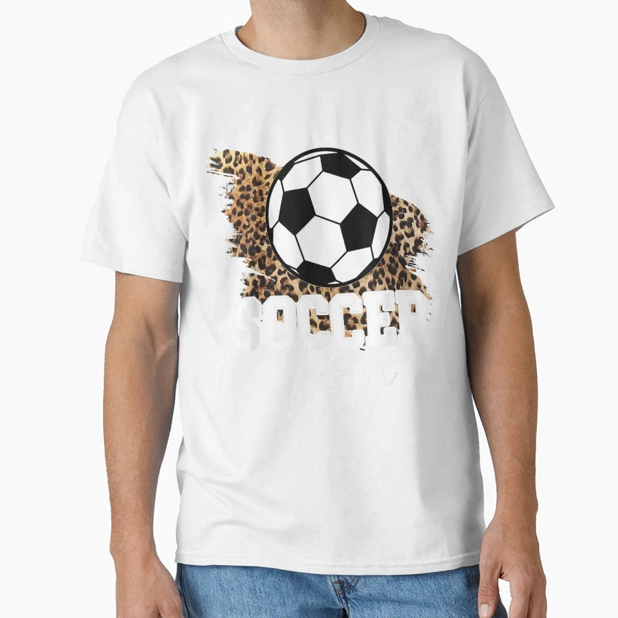 Soccer Papa Leopard Heart Funny T-Shirt - Casual Everyday Wear Unisex - T-Shirt, Sweatshirt, Hoodie