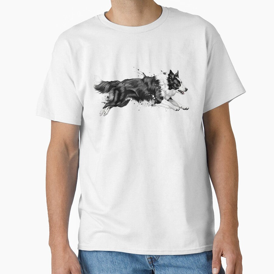 Border Collie Jumping Dynamic Watercolor by - Adult & Kids T-Shirts, Sweatshirts & Hoodies apparel design preview 1