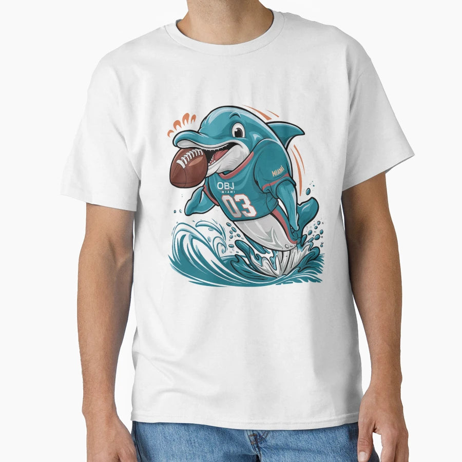 Miami Obj Dolphin Football Cartoon Fan T-Shirt - Unique Graphic for Adults - T-Shirt, Sweatshirt, Hoodie