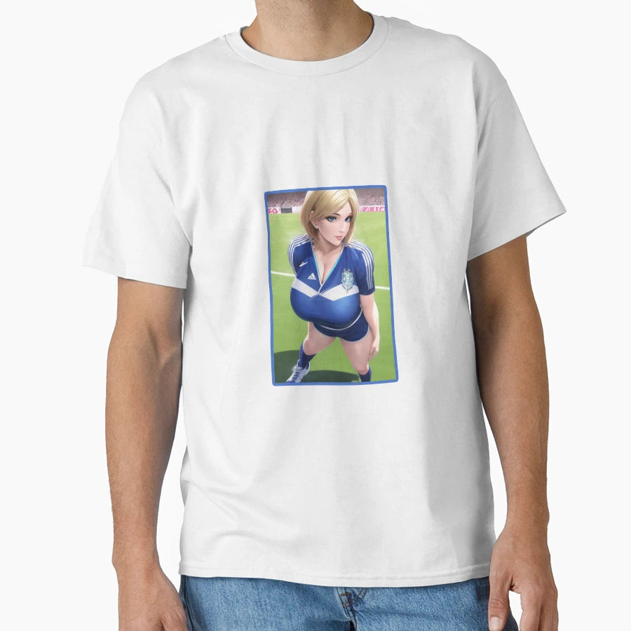 Anime Waifu Goddess Playing Football T-Shirt - Graphic Print Unisex - T-Shirt, Sweatshirt, Hoodie