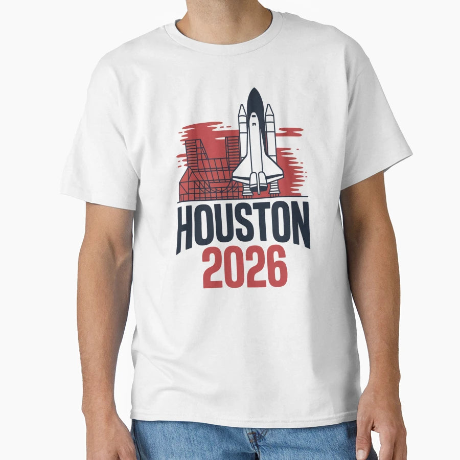 Houston 2026 Space Shuttle Football V7 T-Shirt - Custom Art Print Unisex - T-Shirt, Sweatshirt, Hoodie