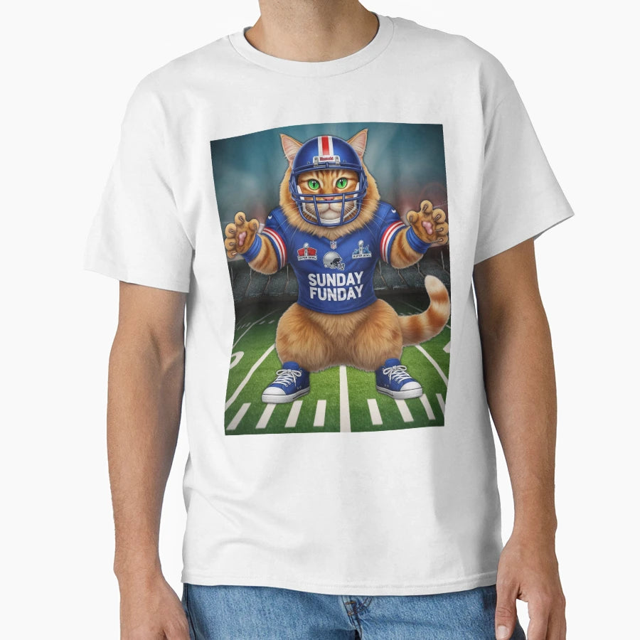 Super Bowl Cat Football Cat Sunday T-Shirt - Novelty Apparel for Adults - T-Shirt, Sweatshirt, Hoodie