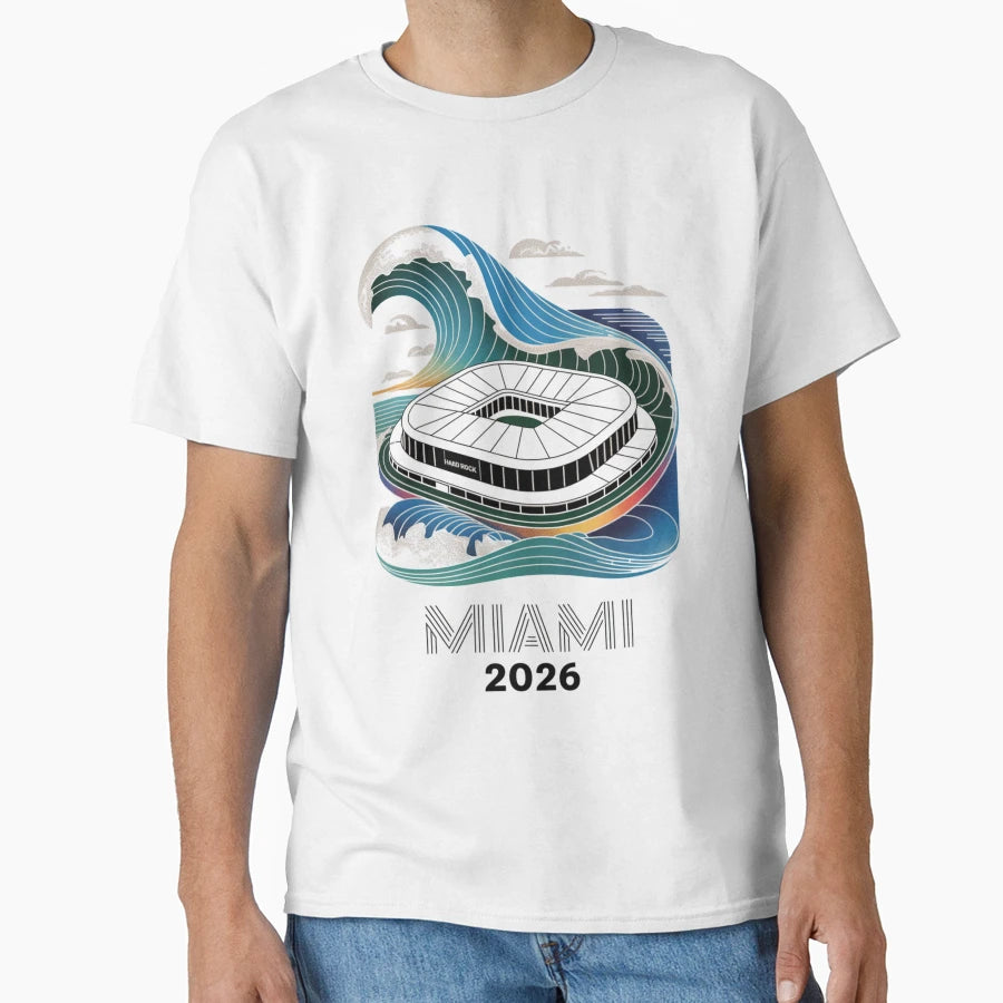 Miami 2026 Ocean Wave Football V6 T-Shirt - Unique Graphic for Adults - T-Shirt, Sweatshirt, Hoodie