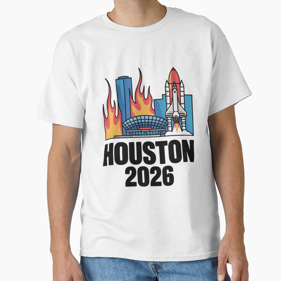 Houston 2026 Space Shuttle Football V9 T-Shirt - Fun Novelty Design Unisex - T-Shirt, Sweatshirt, Hoodie