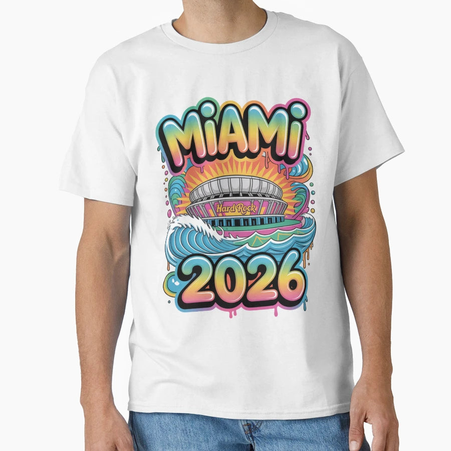 Miami 2026 Ocean Wave Football V3 T-Shirt - Casual Everyday Wear for Adults - T-Shirt, Sweatshirt, Hoodie