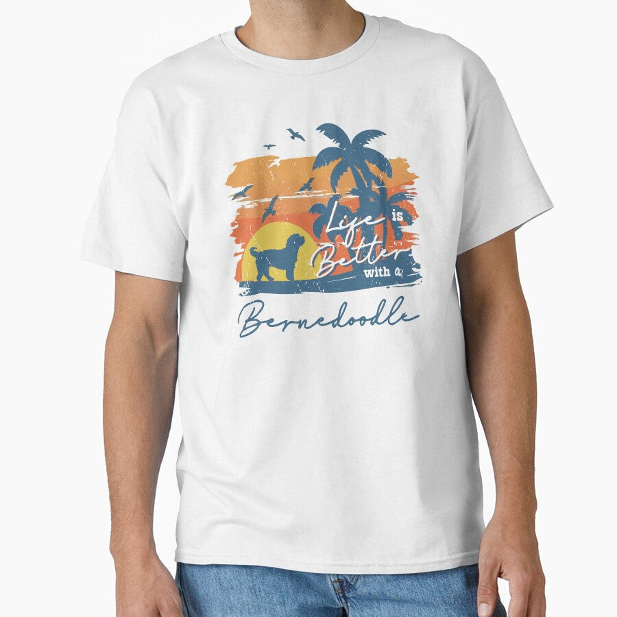 Life is Better With Bernedoodle Beach Sunset Retro - Adult & Kids T-Shirts, Sweatshirts & Hoodies apparel design preview 1