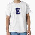 Silver And Navy Varsity Letter E T-Shirt - Trendy Graphic Men Women - T-Shirt, Sweatshirt, Hoodie