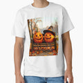 Happy Halloween Pumpkins on Bench by MariaTheExpert - Adult & Kids T-Shirts, Sweatshirts & Hoodies apparel design preview 1