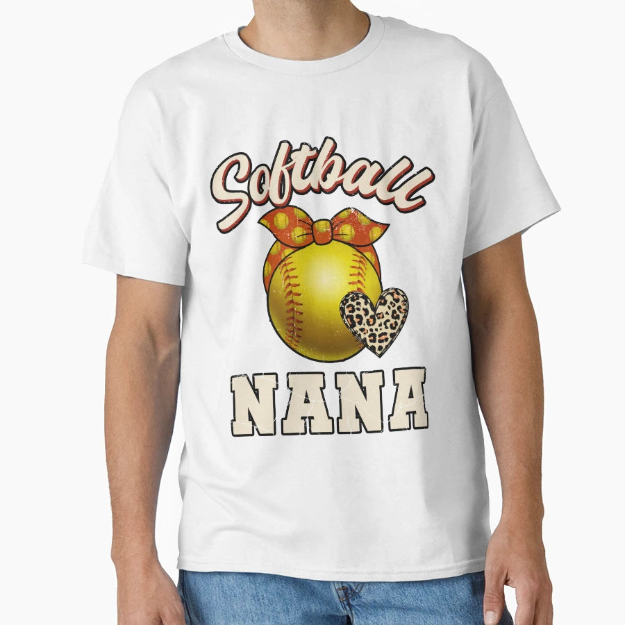 Softball Nana Leopard Heart Softball T-Shirt - Casual Everyday Wear Unisex - T-Shirt, Sweatshirt, Hoodie