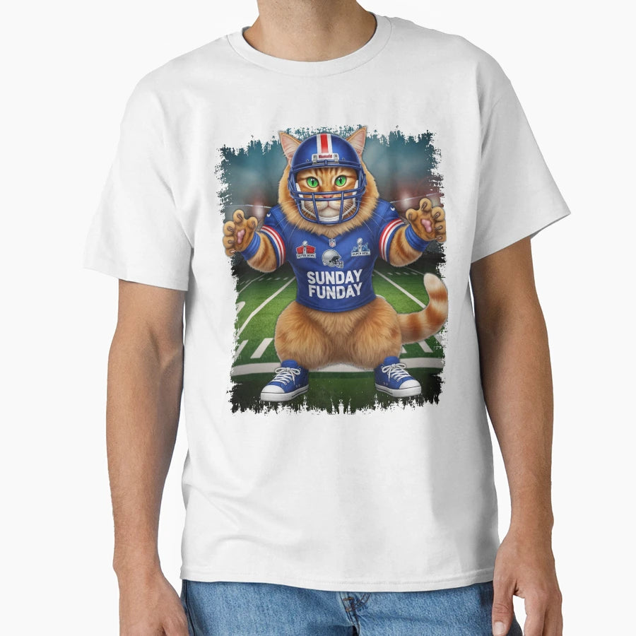 Super Bowl Cat Football Cat Sunday T-Shirt - Fun Novelty Design Unisex - T-Shirt, Sweatshirt, Hoodie