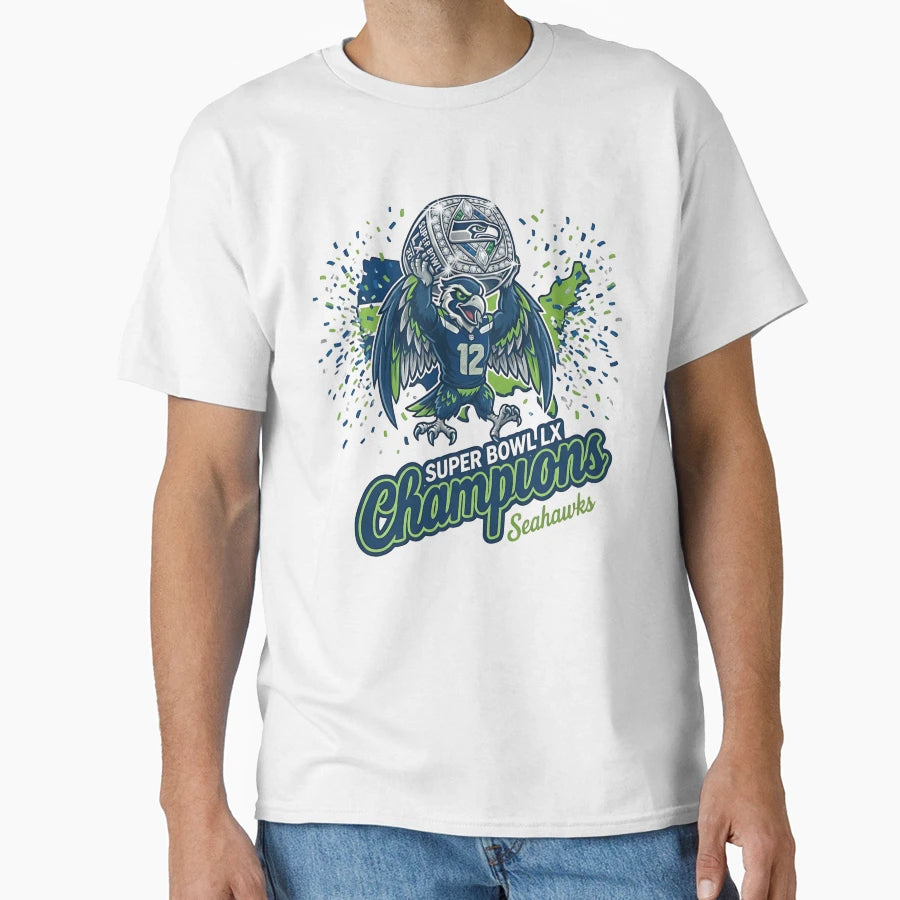 Champions De Seahawks De Seattle 2026 T-Shirt - Custom Art Print Unisex - T-Shirt, Sweatshirt, Hoodie
