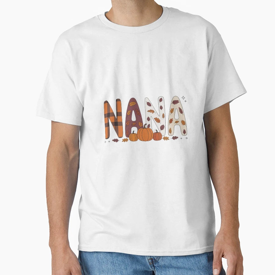 Nana Pumpkin Fall Leaves Grandma T-Shirt - Aesthetic Graphic for Adults - T-Shirt, Sweatshirt, Hoodie