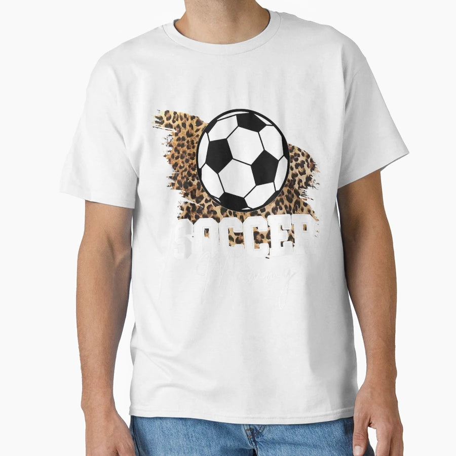 Soccer Mammy Leopard Heart Funny T-Shirt - Minimalist Print Unisex - T-Shirt, Sweatshirt, Hoodie