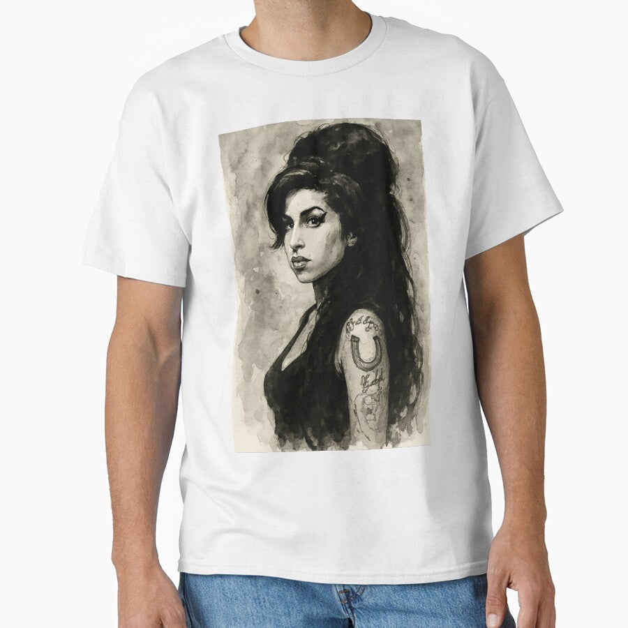 Amy Winehouse Portrait Art Black Ink Watercolour - Adult & Kids T-Shirts, Sweatshirts & Hoodies apparel design preview 1