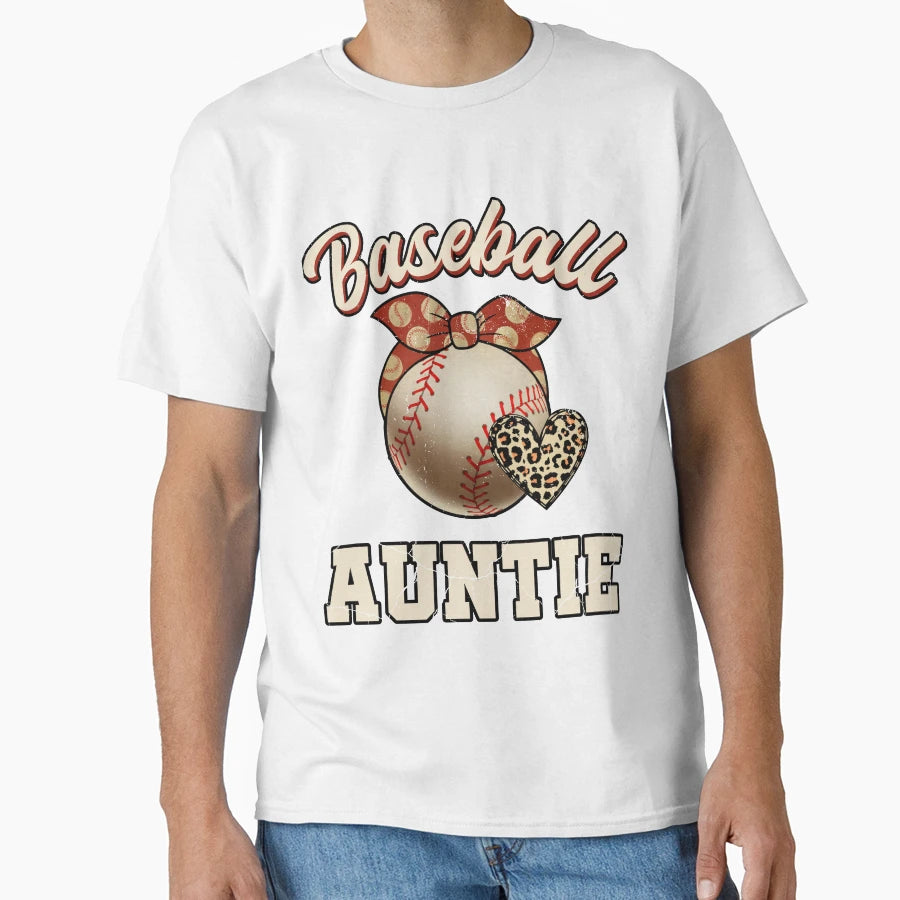 Baseball Auntie Leopard Baseball T-Shirt - Casual Everyday Wear Men Women - T-Shirt, Sweatshirt, Hoodie