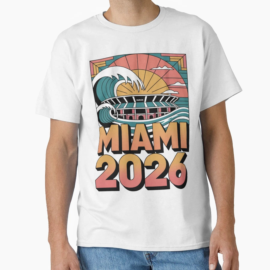 Miami 2026 Ocean Wave Football V20 T-Shirt - Aesthetic Graphic Men Women - T-Shirt, Sweatshirt, Hoodie