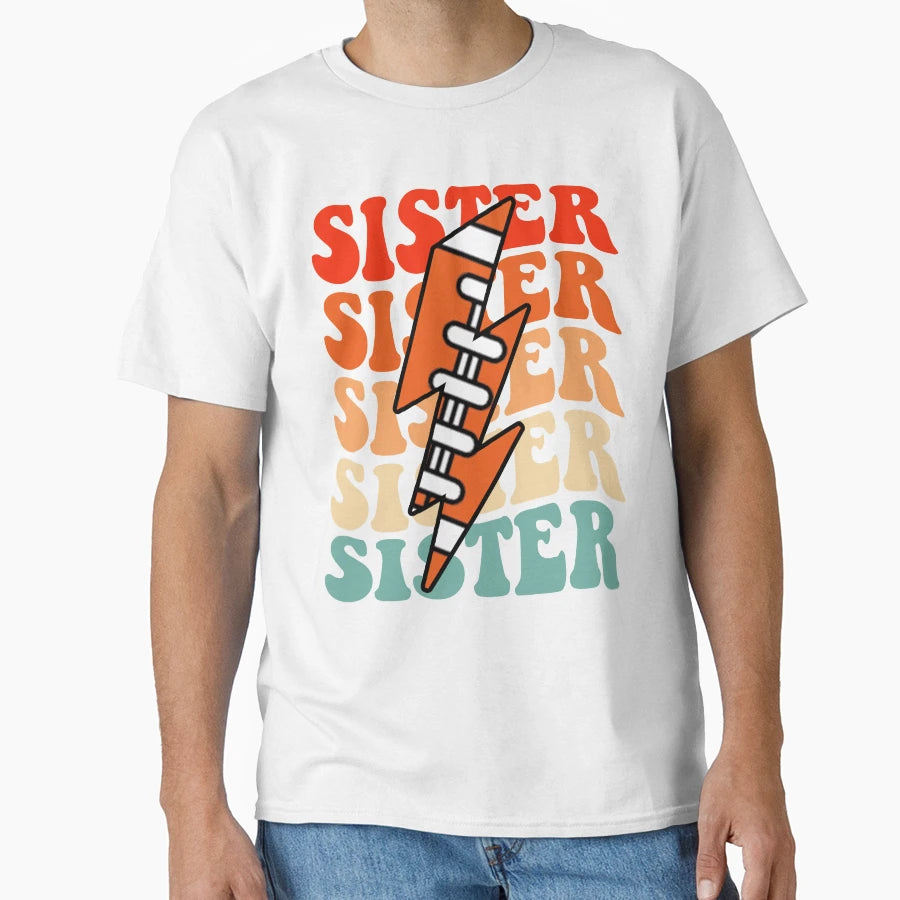 Football Sister Groovy Lightning Bolt T-Shirt - Custom Art Print Men Women - T-Shirt, Sweatshirt, Hoodie