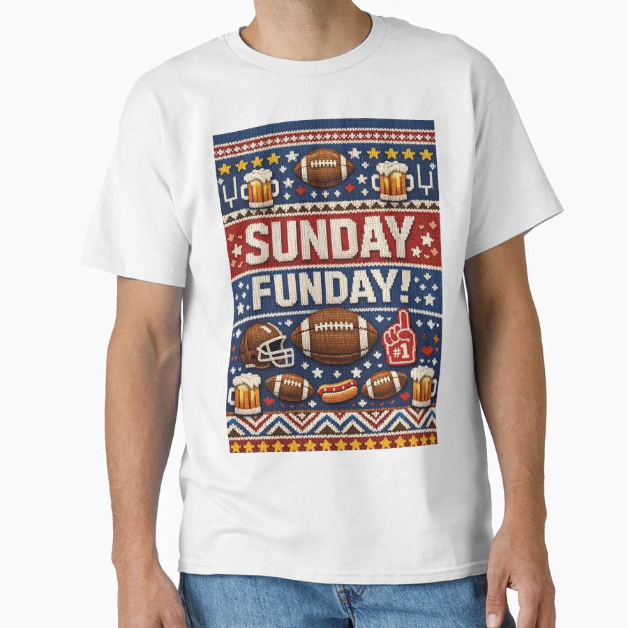 Sunday Funday American Football Knit T-Shirt - Aesthetic Graphic for Adults - T-Shirt, Sweatshirt, Hoodie