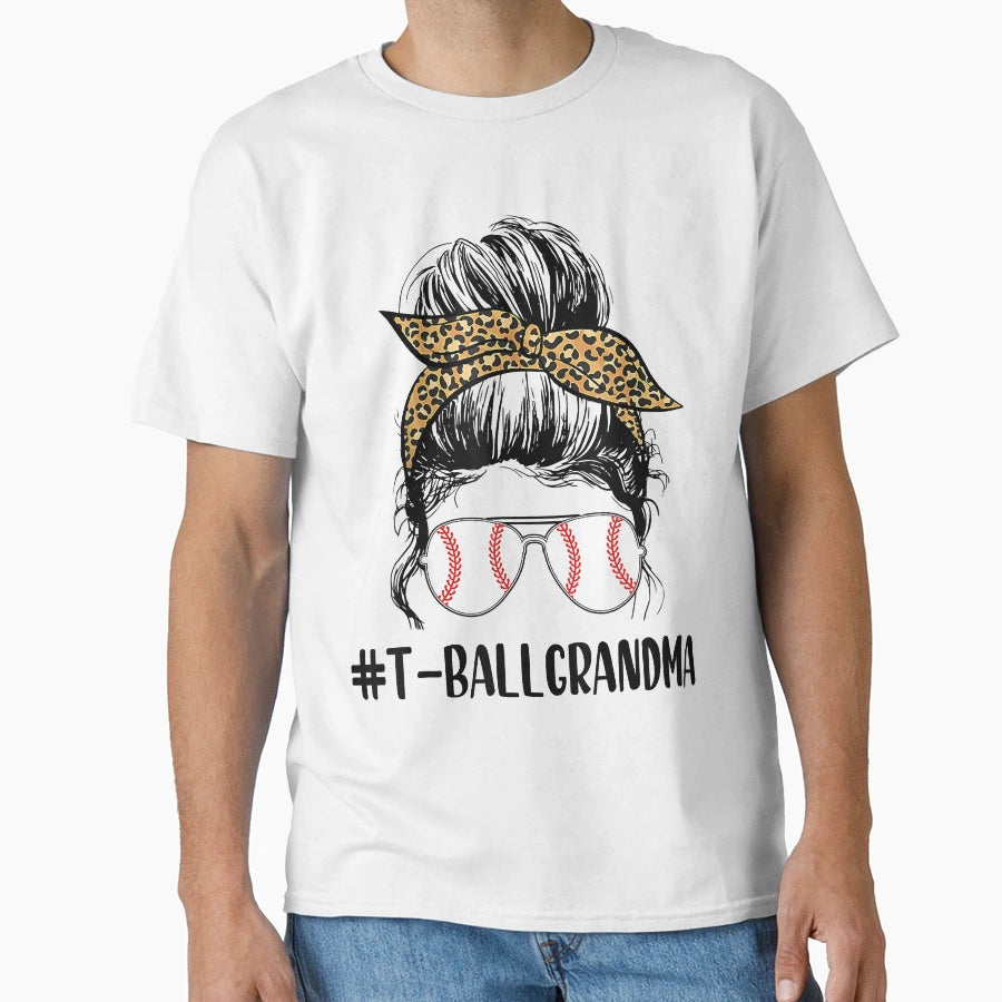 T Ball Grandma Life Messy Bun Leopard T-Shirt - Trendy Graphic Men Women - T-Shirt, Sweatshirt, Hoodie
