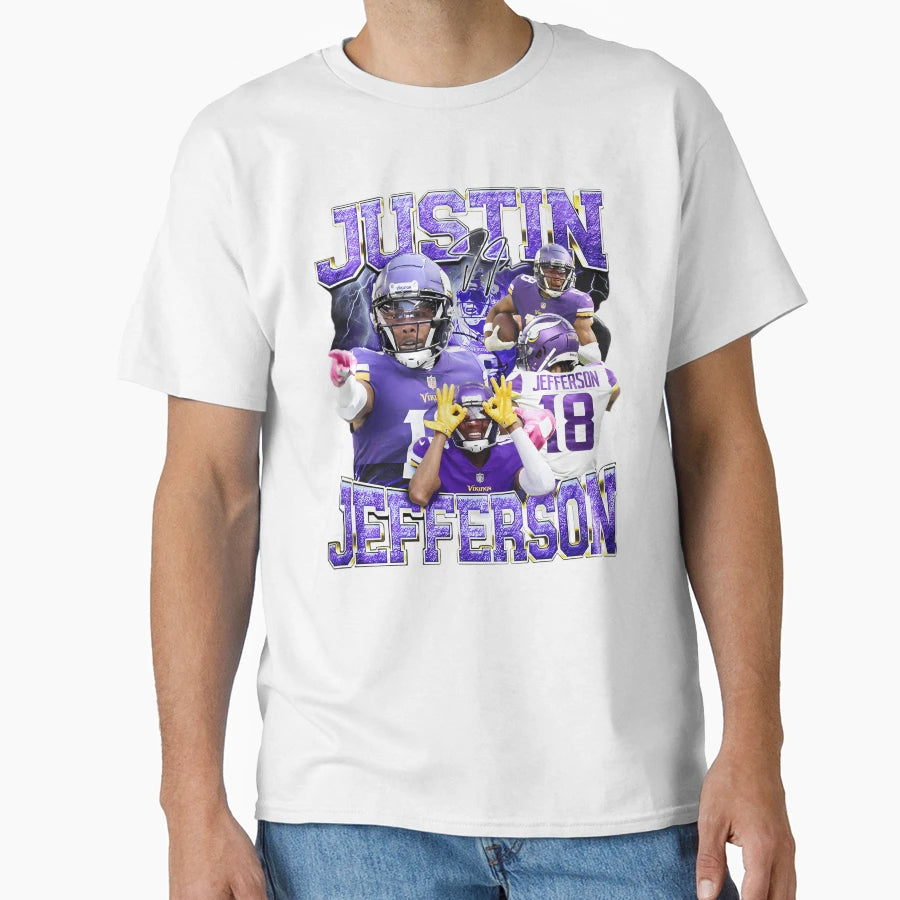 Justins Jeffersons Football Player T-Shirt - Custom Art Print Men Women - T-Shirt, Sweatshirt, Hoodie