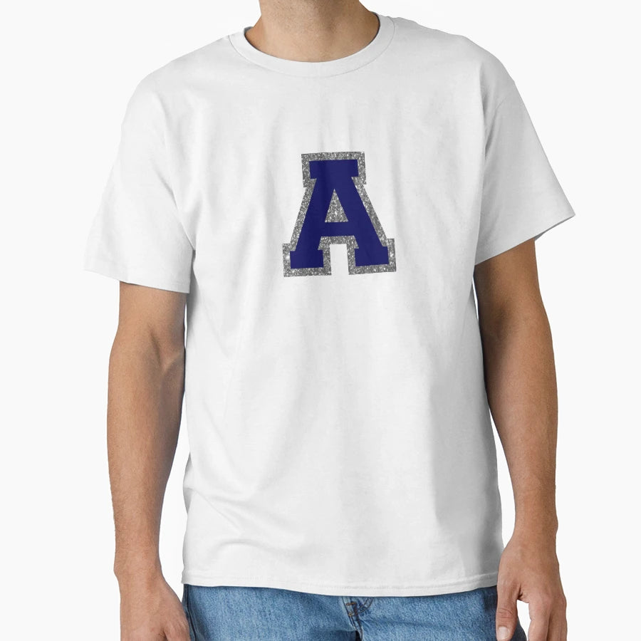 Silver And Navy Varsity Letter T-Shirt - Graphic Print for Adults - T-Shirt, Sweatshirt, Hoodie
