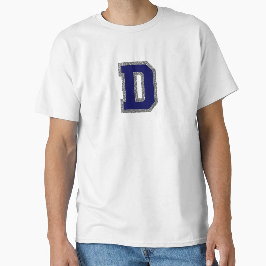 Silver And Navy Varsity Letter D T-Shirt - Aesthetic Graphic Men Women - T-Shirt, Sweatshirt, Hoodie