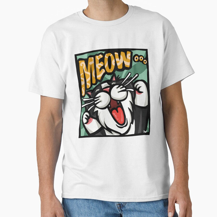 Energetic Meow Tuxedo Cat Comic Pop Art by Paidobento - Adult & Kids T-Shirts, Sweatshirts & Hoodies apparel design preview 1