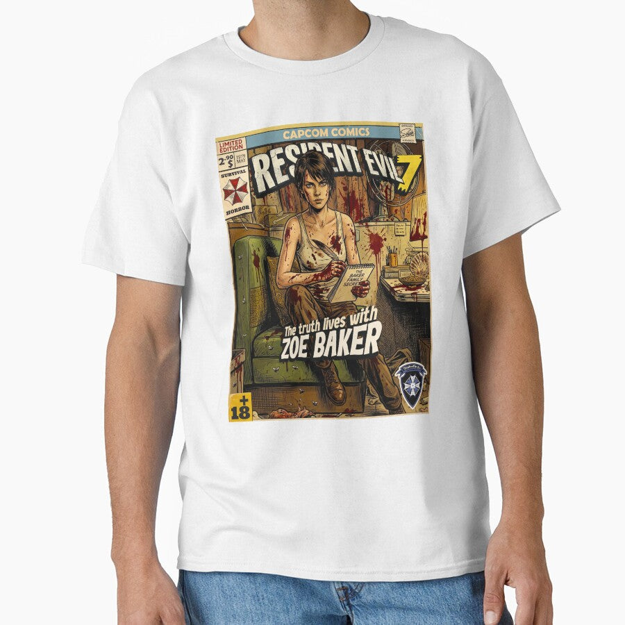 Resident Evil 7 Zoe Baker Comic Book Cover Retro - Adult & Kids T-Shirts, Sweatshirts & Hoodies apparel design preview 1