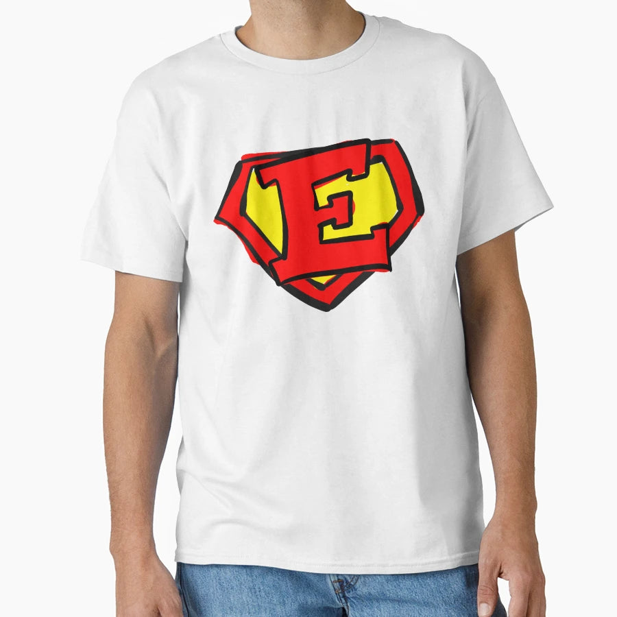 Superhero Letter Chest E Cartoon T-Shirt - Custom Art Print for Adults - T-Shirt, Sweatshirt, Hoodie
