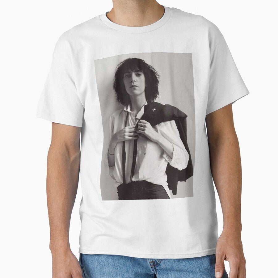 Poster Patti Smith Horse 1970s With Jacket by - Adult & Kids T-Shirts, Sweatshirts & Hoodies apparel design preview 1