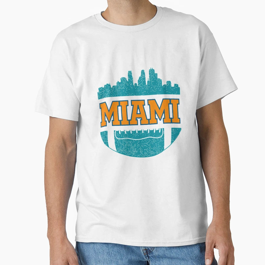 Dolphins Football Fan Miami Skyline T-Shirt - Unique Graphic for Adults - T-Shirt, Sweatshirt, Hoodie