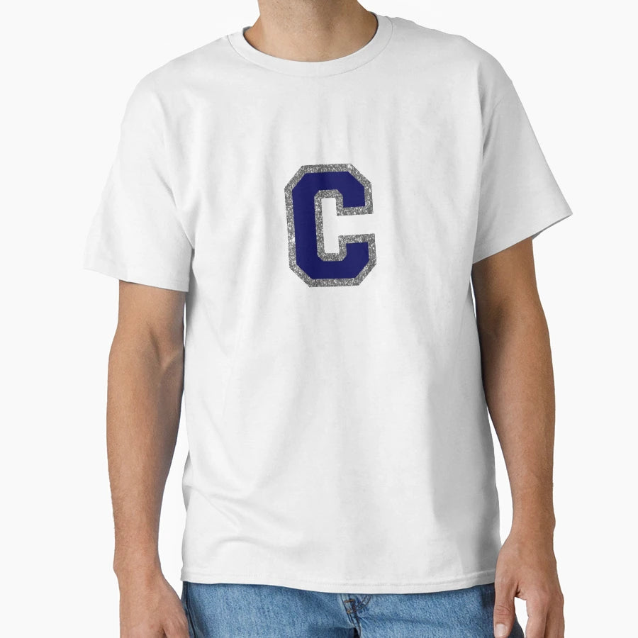 Silver And Navy Varsity Letter C T-Shirt - Casual Everyday Wear Unisex - T-Shirt, Sweatshirt, Hoodie