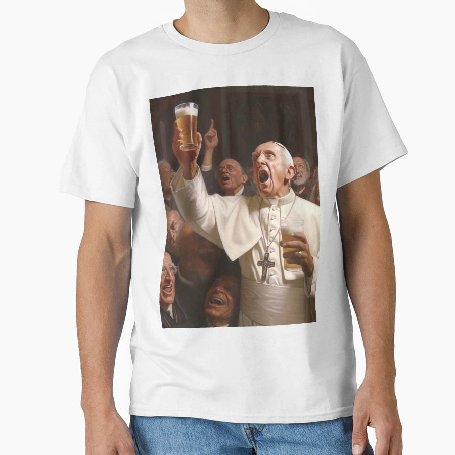 Pope Francis Showing Holy Beer T-Shirt - Fun Novelty Design Men Women - T-Shirt, Sweatshirt, Hoodie