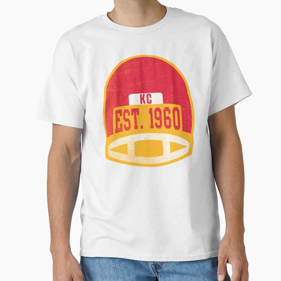 Kansas City Throwback Football Helmet T-Shirt - Unique Graphic Men Women - T-Shirt, Sweatshirt, Hoodie