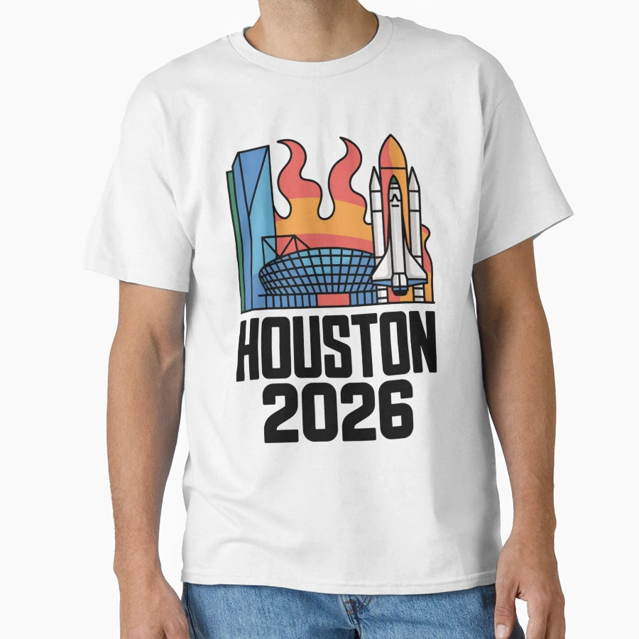 Houston 2026 Space Shuttle Football V6 T-Shirt - Unique Graphic for Adults - T-Shirt, Sweatshirt, Hoodie
