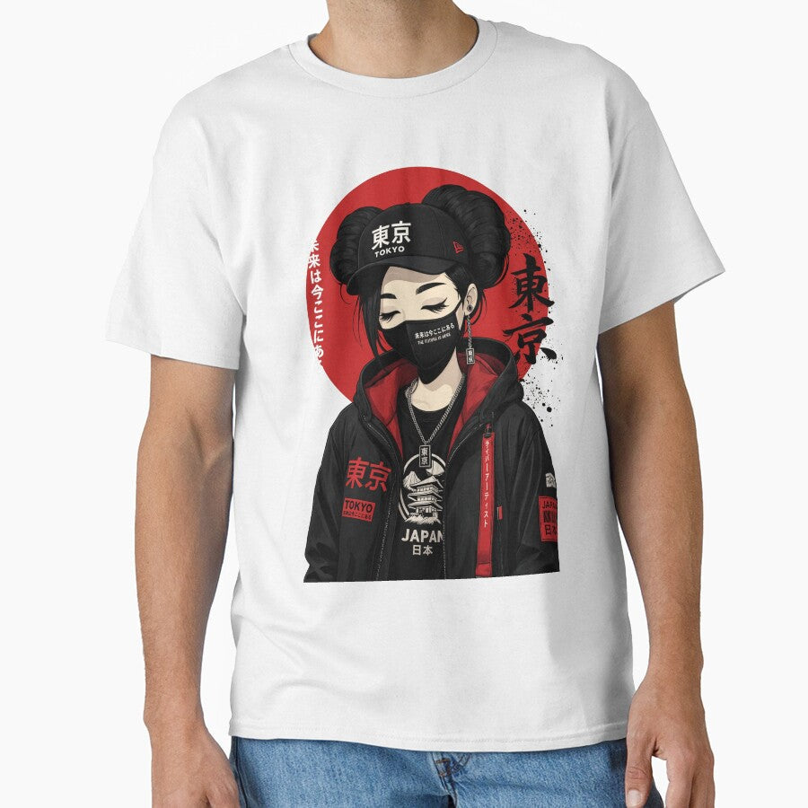 Streetwear Girl Japanese Urban, Red Sun Backprint by - Adult & Kids T-Shirts, Sweatshirts & Hoodies apparel design preview 1