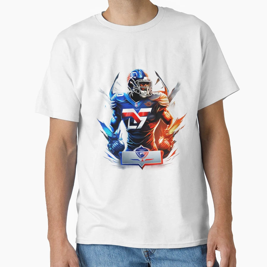 Strong Football Player Holding Football T-Shirt - Aesthetic Graphic Unisex - T-Shirt, Sweatshirt, Hoodie