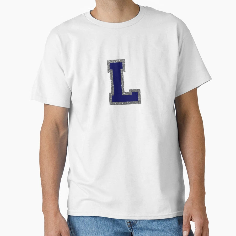 Silver And Navy Varsity Letter L T-Shirt - Aesthetic Graphic for Adults - T-Shirt, Sweatshirt, Hoodie