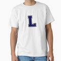 Silver And Navy Varsity Letter L T-Shirt - Aesthetic Graphic for Adults - T-Shirt, Sweatshirt, Hoodie